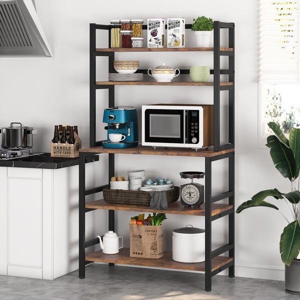 Brown/ Black Kitchen Bakers Rack Industrial Microwave Oven Stand，White 5-Tier Utility Storage Shelf，Kitchen Stand with Hutch - - 35293939