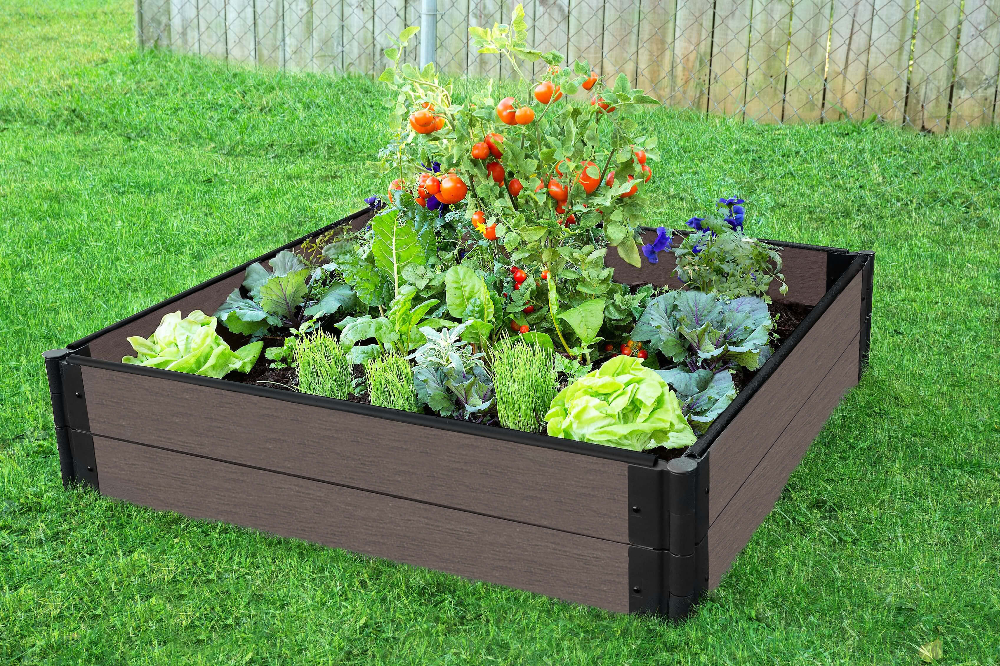Frame It All Tool-Free Weathered Wood Raised Garden Bed 4' x 4' x 11" - 1" profile