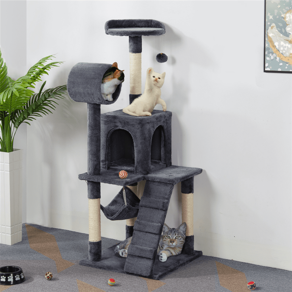 Yaheetech 51'' Cat Tree Condo Multilevel Cat Towers W/ Hammock Tunnel Scratching Post， Dark Gray