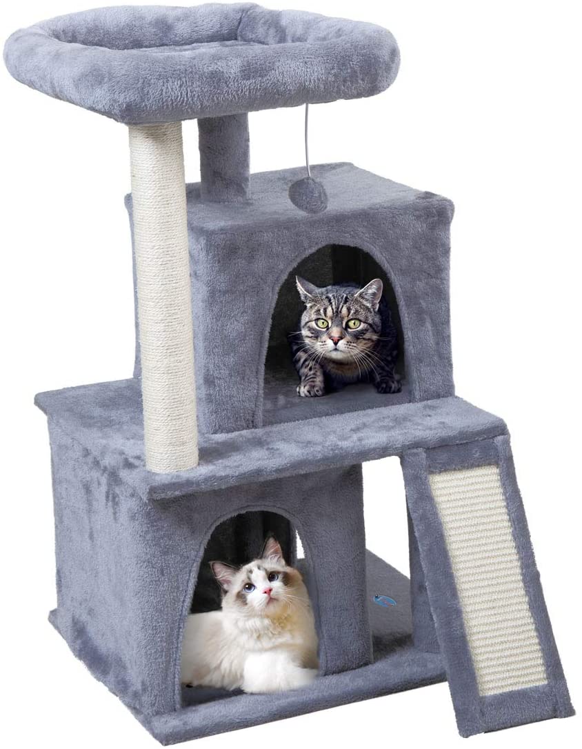Jaxpety 34-in Cat Tree and Condo Scratching Post Tower， Light Gray