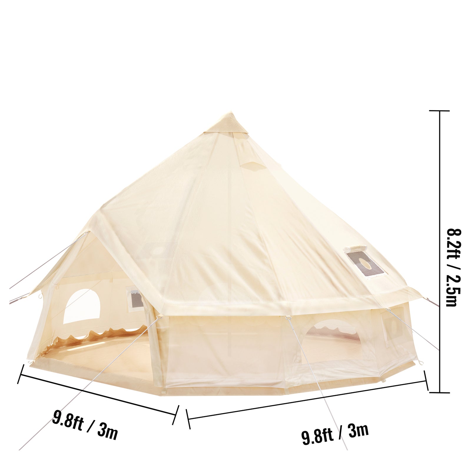 VEVORbrand Canvas Bell Tent 9.84ft Cotton Canvas Tent with Wall Stove Jacket Glamping Tent Waterproof Bell Tent for Family Camping Outdoor Hunting in 4 Seasons