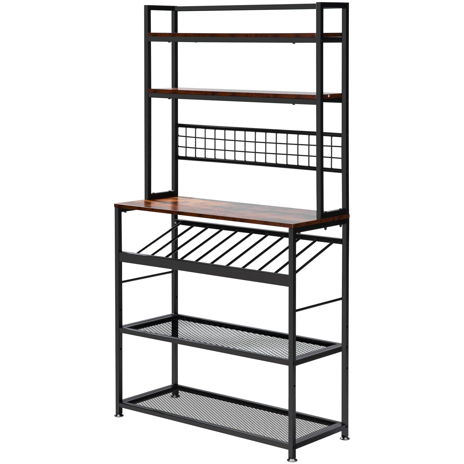 VEVOR Kitchen Bakers Rack with Cabinet 6-Tier Storage Shelf Rack 11 Hooks 65