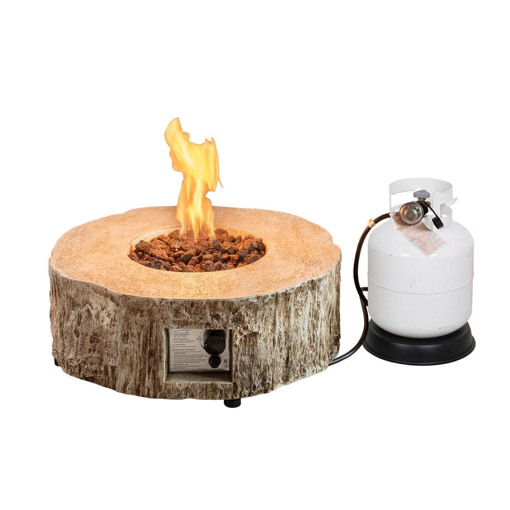 28 in. Ore Powder 30,000 BTU Exterior Faux Stone Propane Fire Pit with Water Proof Cover and Lava Rock Brown ZHY-200061