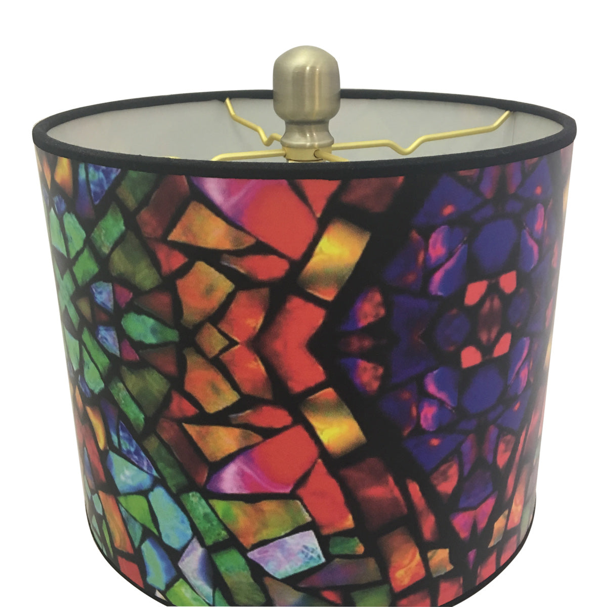 Royal Designs 28" Crystal and Antique Brass Buffet Lamp with Mosaic Stained Glass Design Hardback Lamp Shade