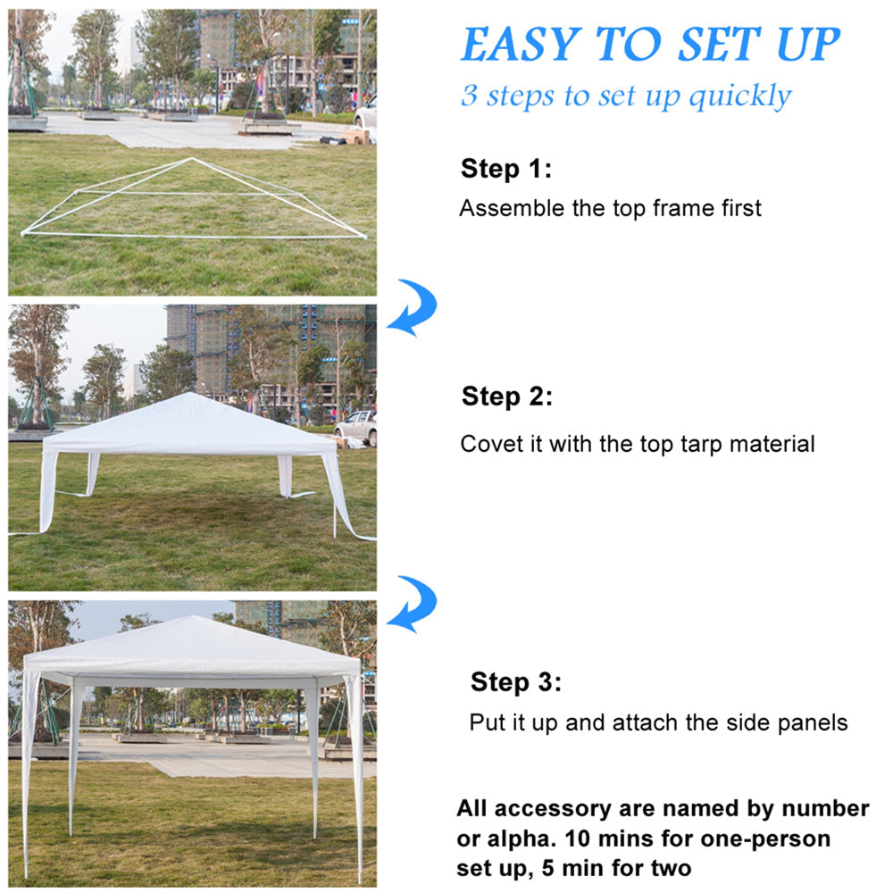 Canopy Party Tent for Outside, 10' x 10' Patio Gazebo Waterproof Tent, ZPL White Outdoor Wedding Tent(No SideWalls)