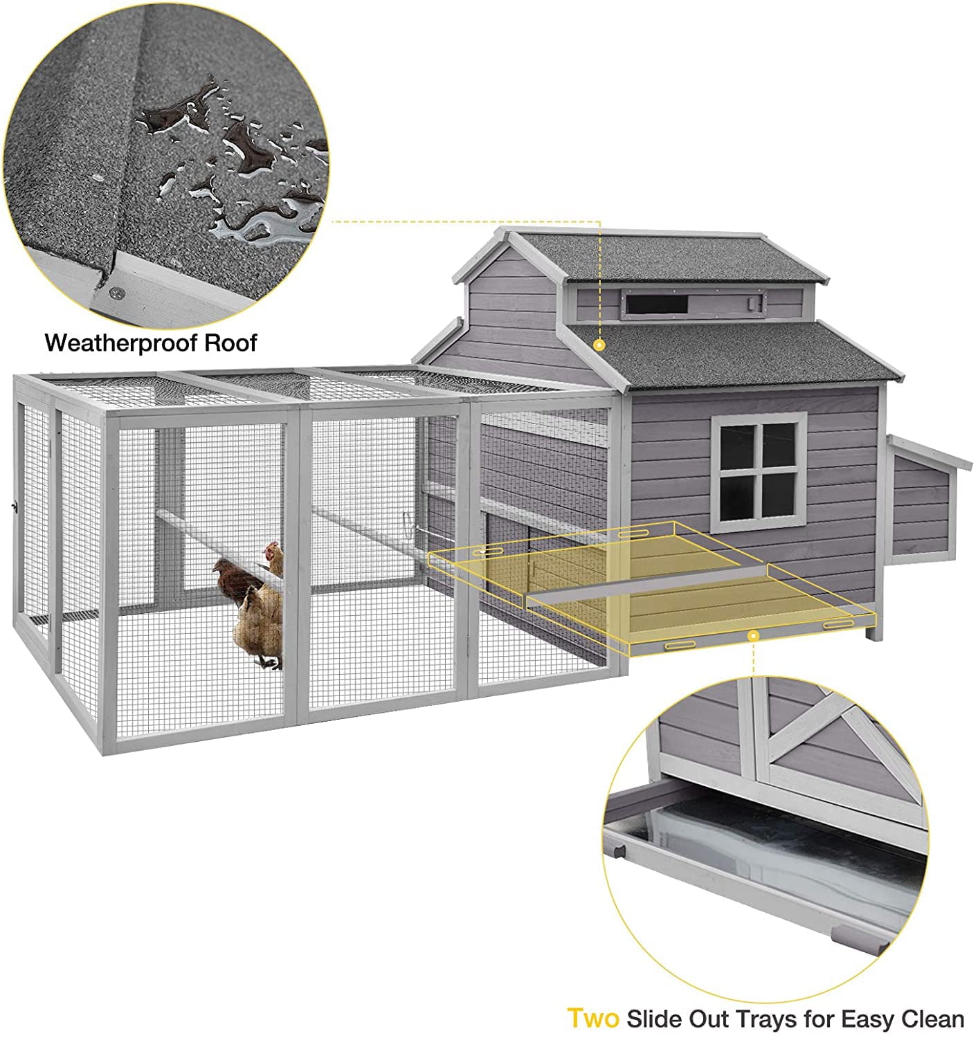 Morgete Extra Large Chicken Coop Wooden Hen House for 8-10 Chickens