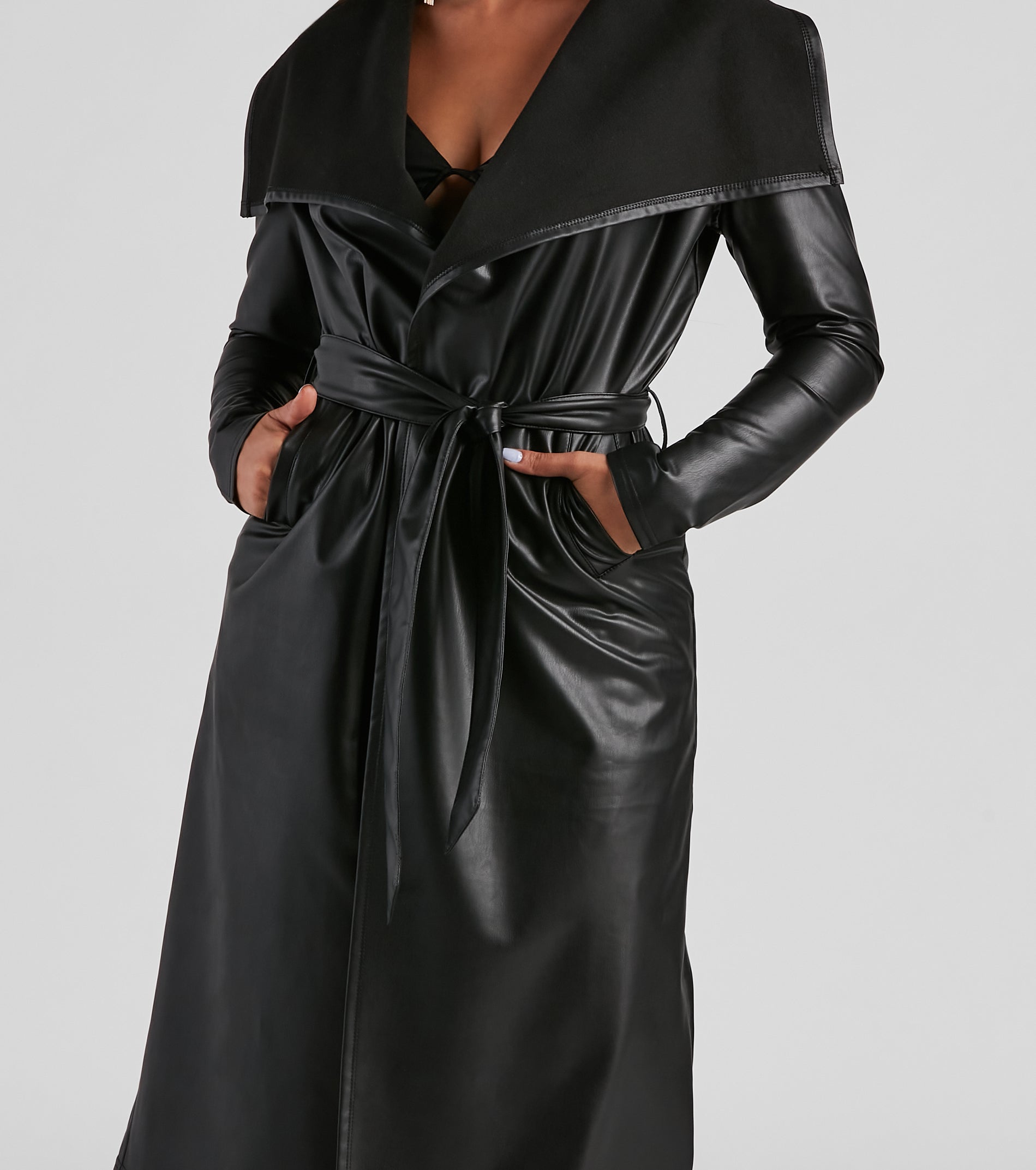 Elevated And Chic Faux Leather Trench