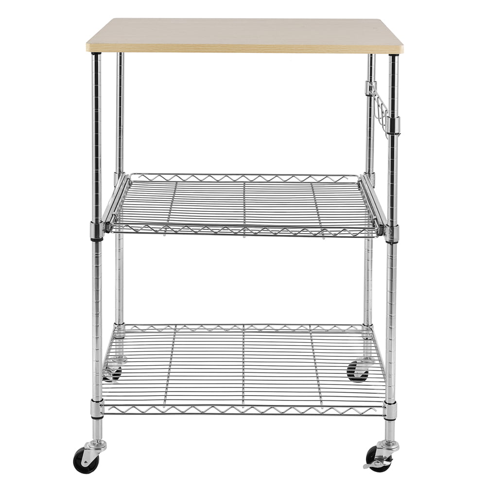 Zakamaur 3-Tier Metal Wire Rolling Kitchen Cart，Silver，24.02 x 18.11 x 33.46