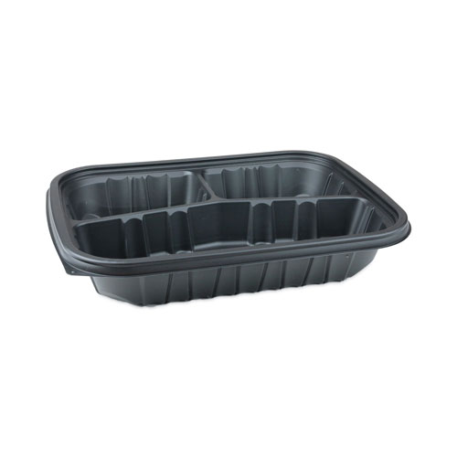 Pactiv EarthChoice Entree2Go Takeout Container | 3-Compartment， 48 oz， 11.75 x 8.75 x 2.13， Black， 200