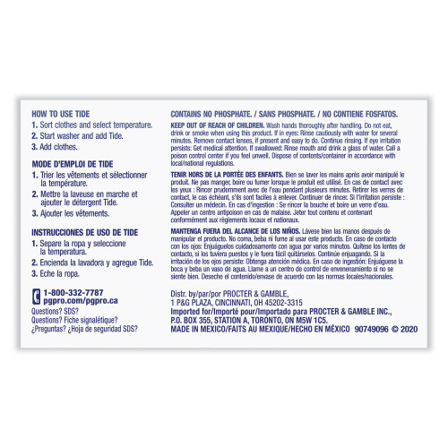 Tide Powder Laundry Detergent Plus Bleach， Original Scent， 1.4 oz Vending Box， 156/Carton (08921)