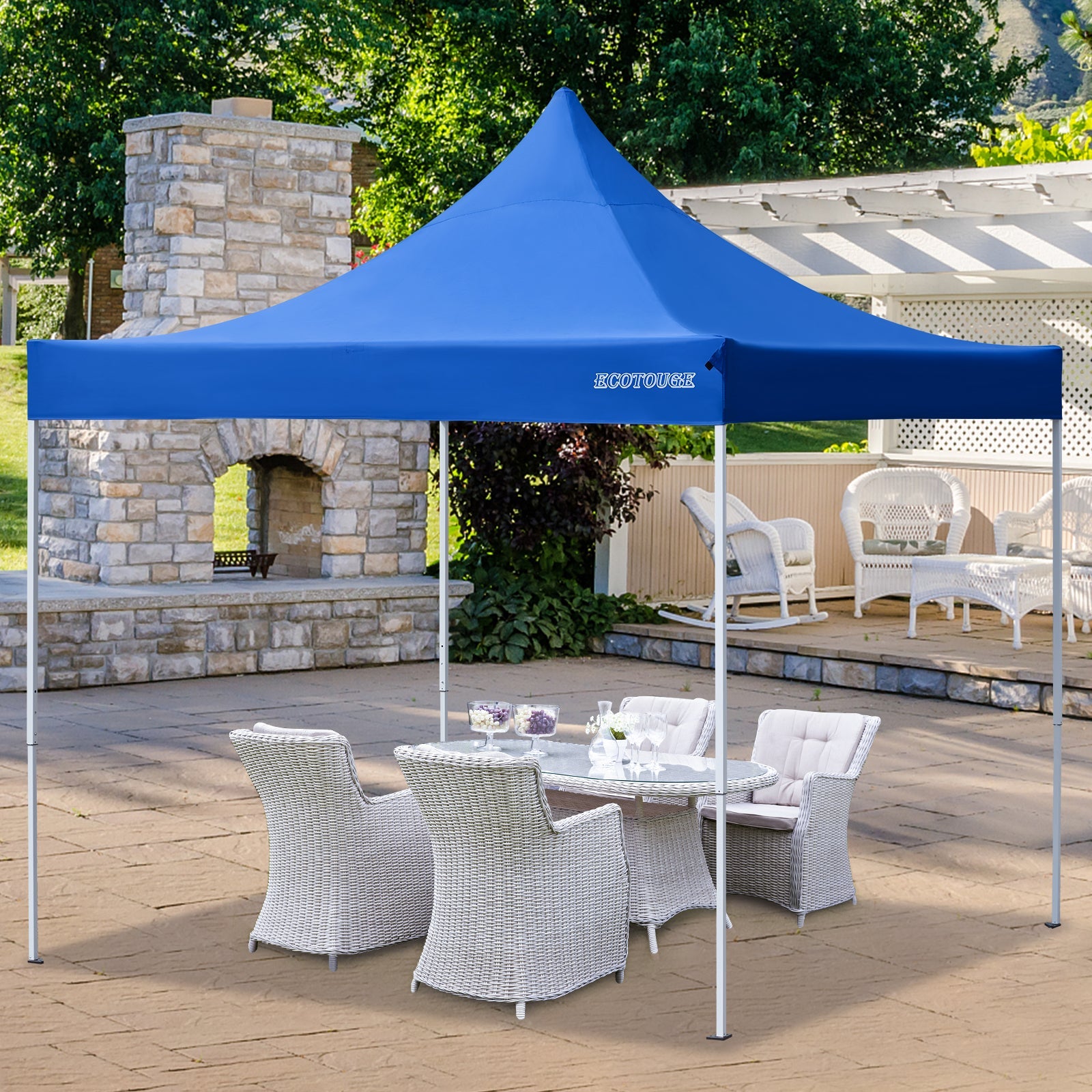 10 x 10 Pop Up Tent Canopy with Wheeled Roller Bag, Fold Instant Patio Canopy, Anti-UV Canopy Tent（Blue)