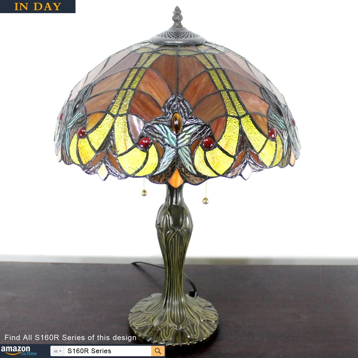GEDUBIUBOO  Table Lamp Red Liaison Stained Glass Style Bedside Lamp 16X16X24 Inches Antique Desk Reading Light Metal Base Decor Bedroom Living Room  Office S160R Series