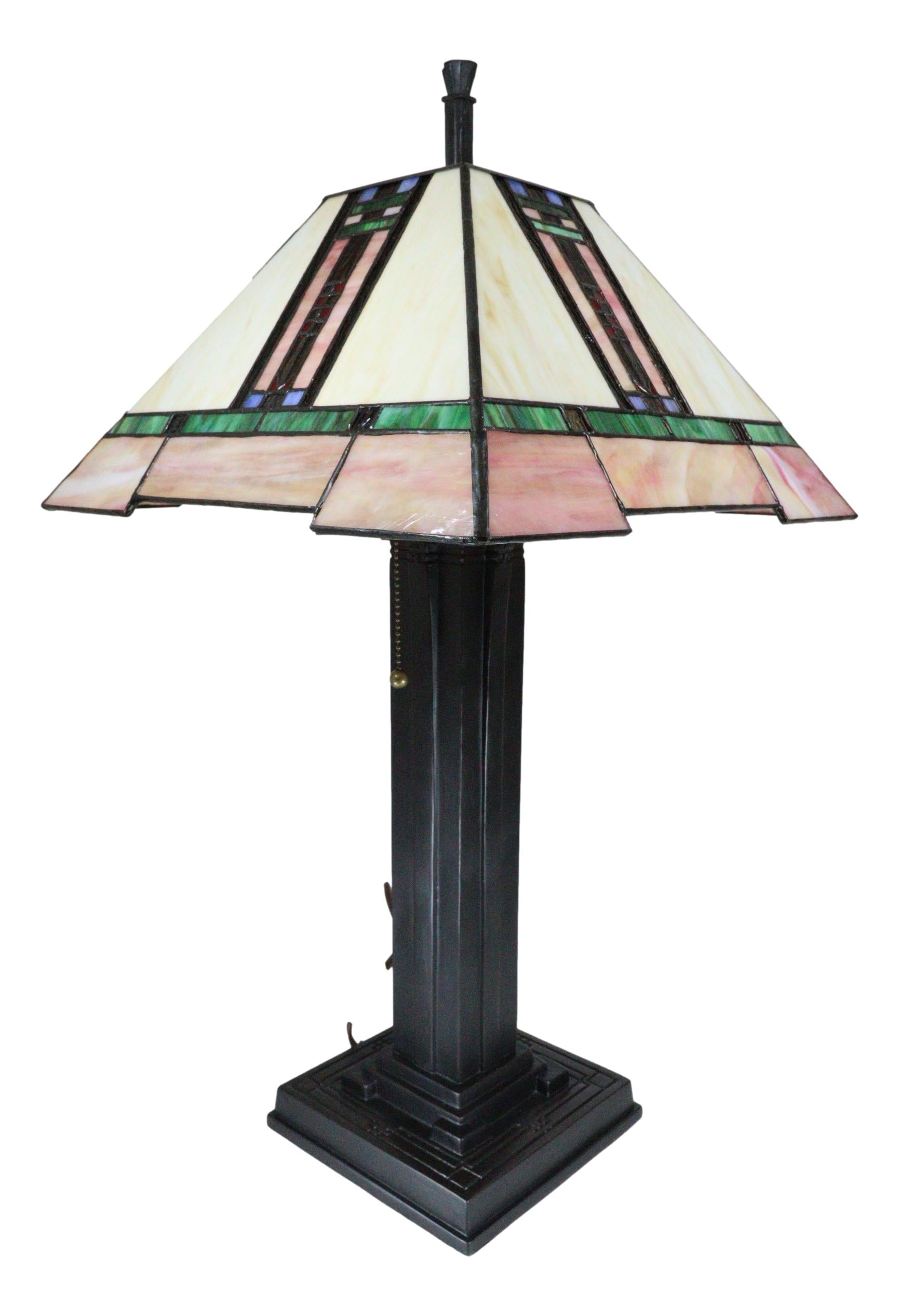 Louis  Mission Style Geometric Vectors Stained Glass Shade Table Lamp