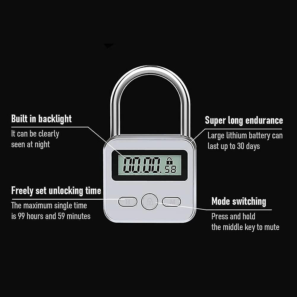 Smart Time Lock， 99 Hours Max Timing Lock With Lcd Display Multifunction Travel Electronic Timer