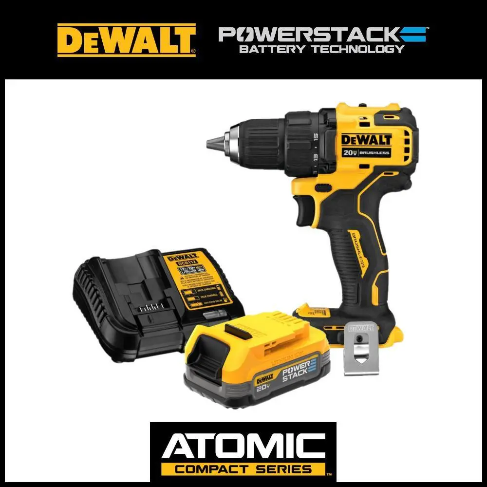 DEWALT ATOMIC 20V MAX Brushless Cordless Compact 12 in. DrillDriver and 20V POWERSTACK Compact Battery Kit DCD708BWP034C