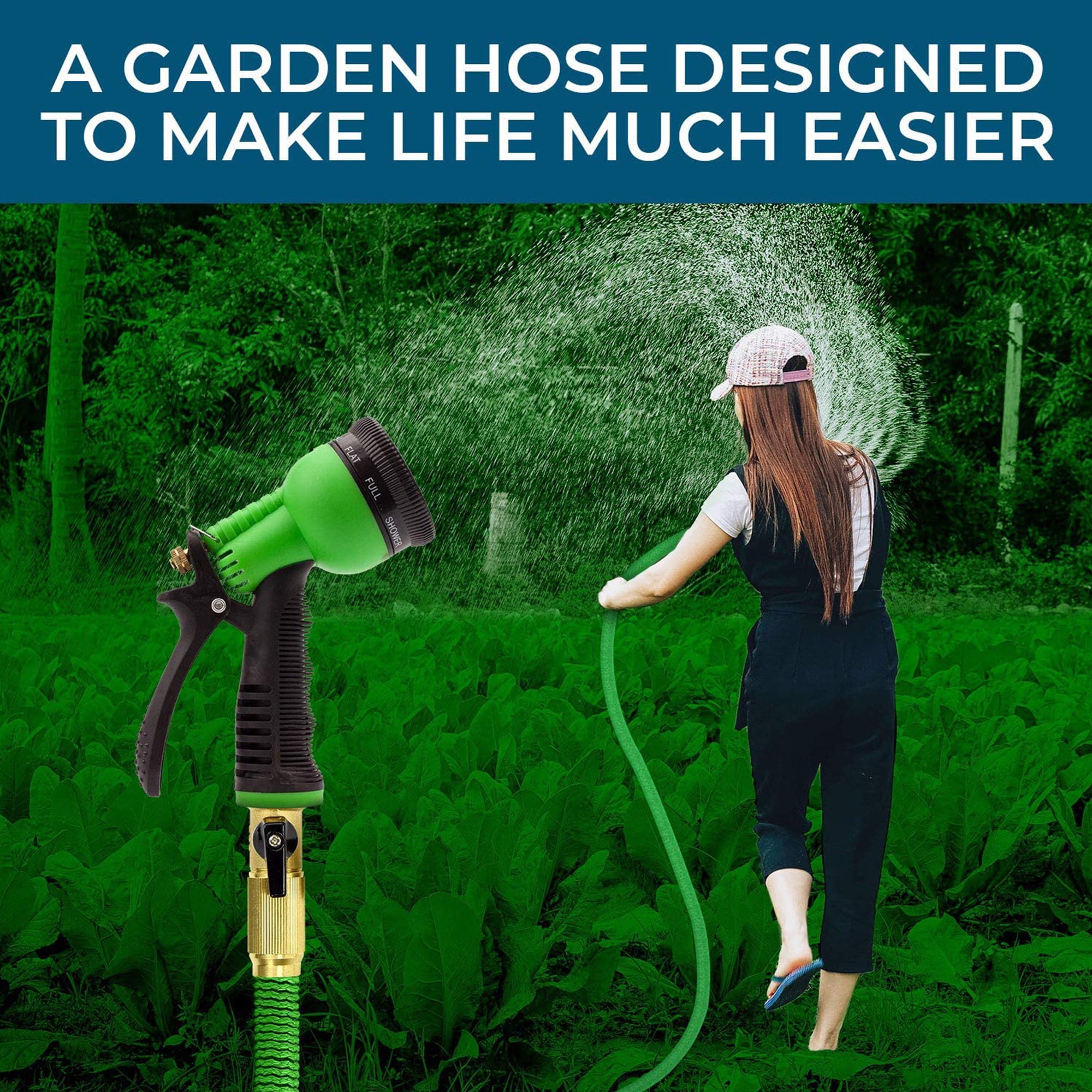 Grow Green Expandable Garden Hose with Double Latex Core Solid Brass Connectors, 25 ft. Green