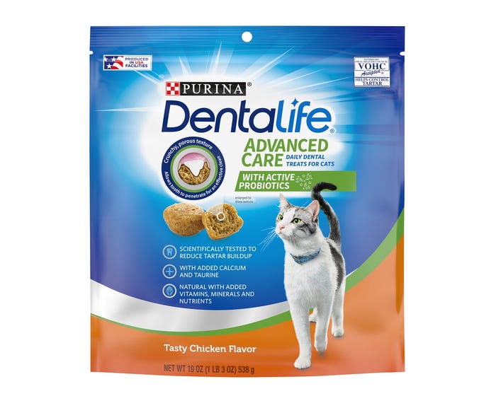 Purina DentaLife Tasty Chicken Flavor Cat Dental Treats， 19 oz. Pouch