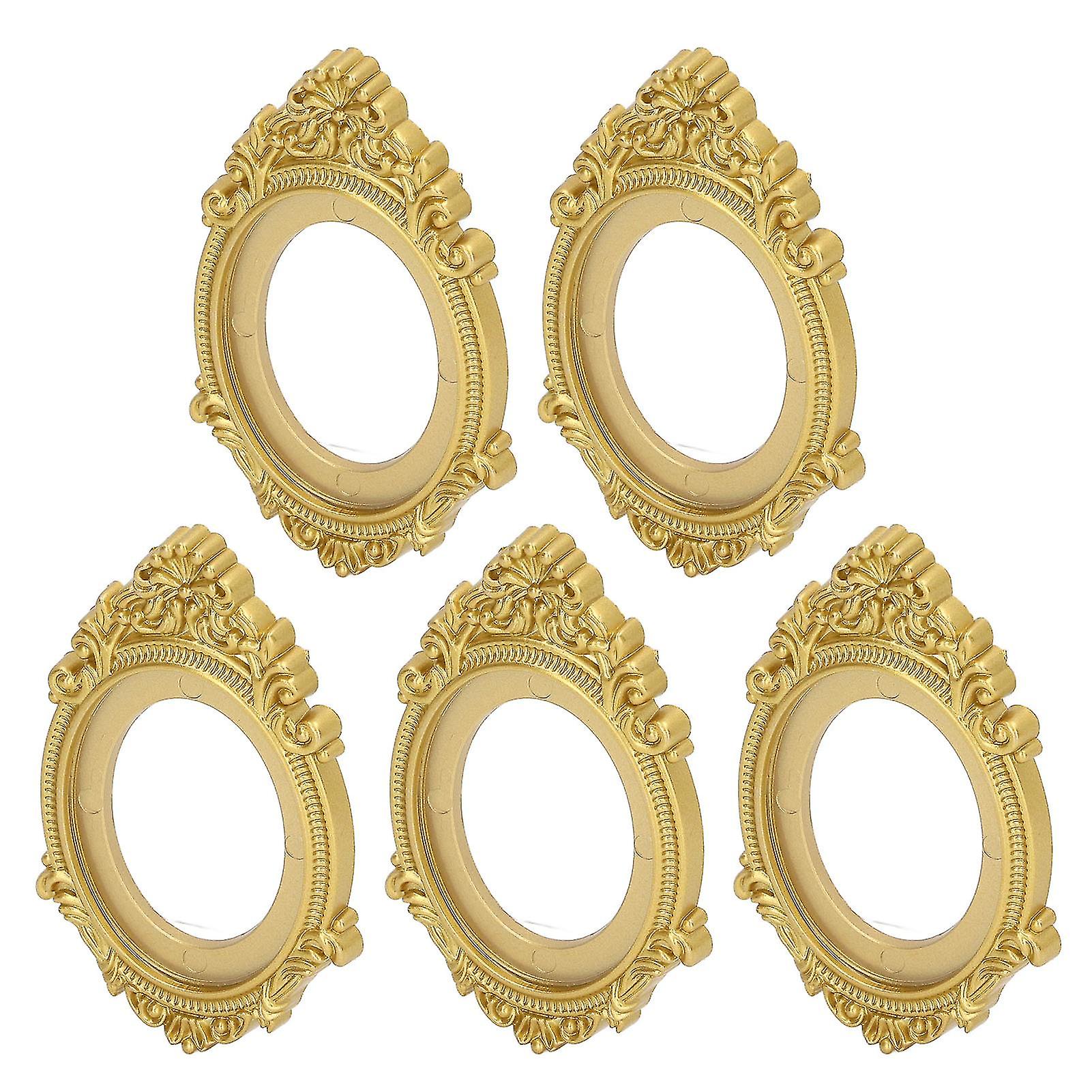 5 PCS Dollhouse Picture Frame 1:12 Dollhouse Miniature Gold Mini Cute Oval Photo Frame Mirror Frame Model Decoration