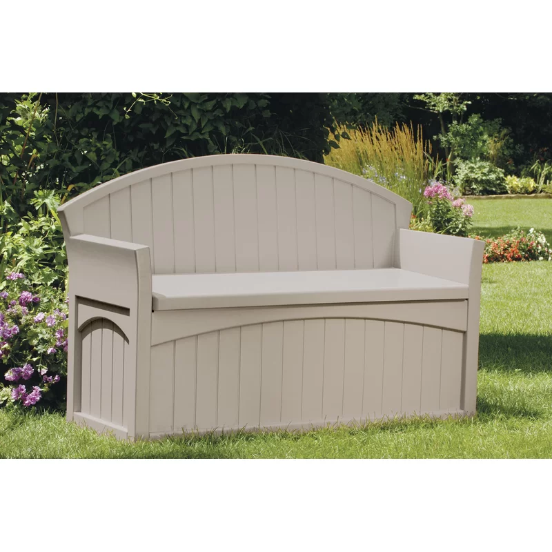 Suncast PB6700 50 Gallon Patio Bench with Storage - Decorative Resin Outdoor Patio Bench in Light Taupe