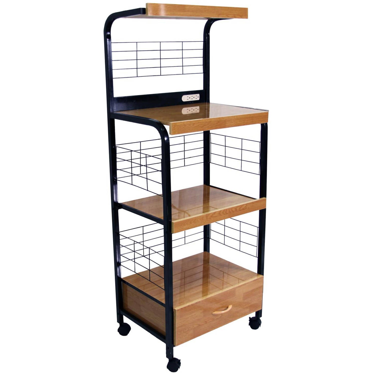Black Microwave Cart with Outlet - Brown