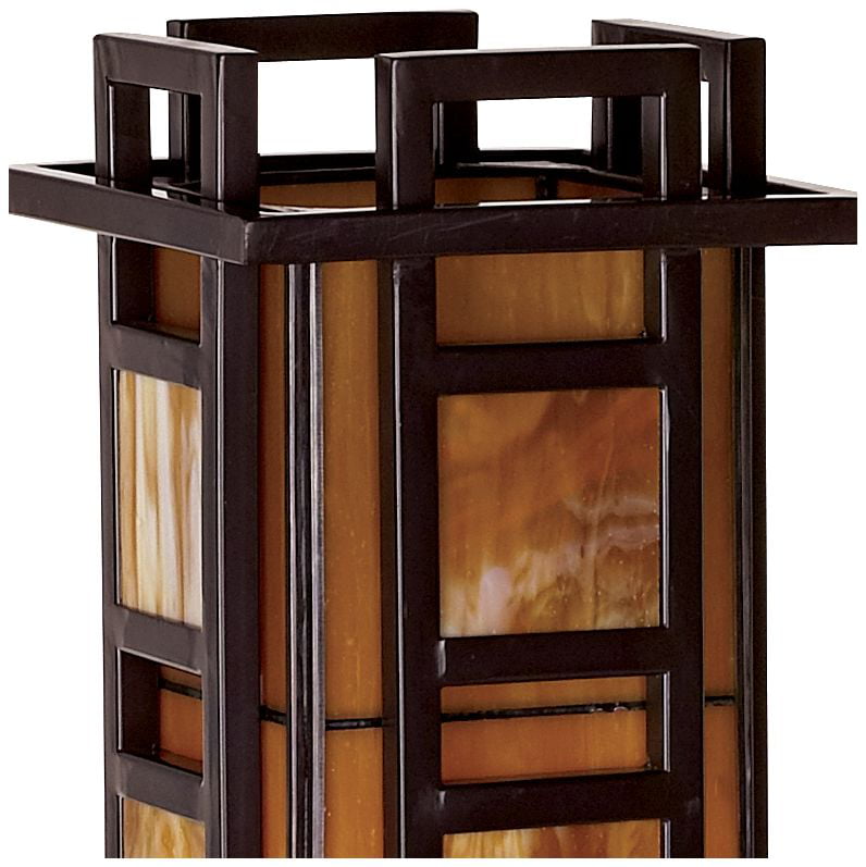 Robert Louis  Mission Accent Table Lamp Bronze Iron Column Amber Stained Glass for Living Room Family Bedroom Office