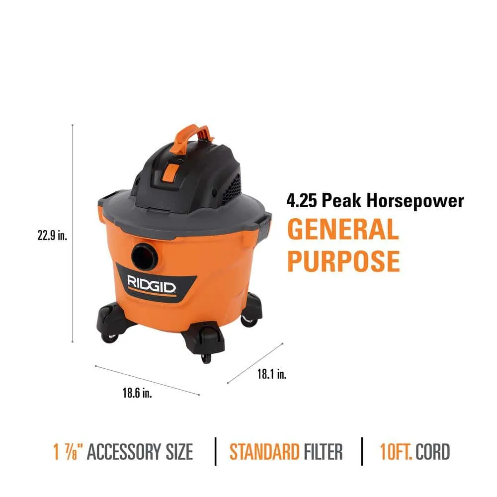 RIDGID 9 Gallon 4.25 Peak HP NXT Wet/Dry Shop Vacuum with Filter, Locking Hose and Accessories HD09001