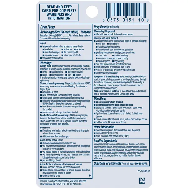 Advil 10-Count 200mg Ibuprofen Pain Reliever and Fever Reducer