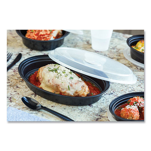 Pactiv Newspring VERSAtainer Microwavable Containers | Oval， 24 oz， 9.1 x 6.7 x 1.45， Black