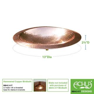 ACHLA DESIGNS 12.5 in. Dia Polished Copper Plated Hammered Copper Birdbath Bowl with Rim BBHC-01T