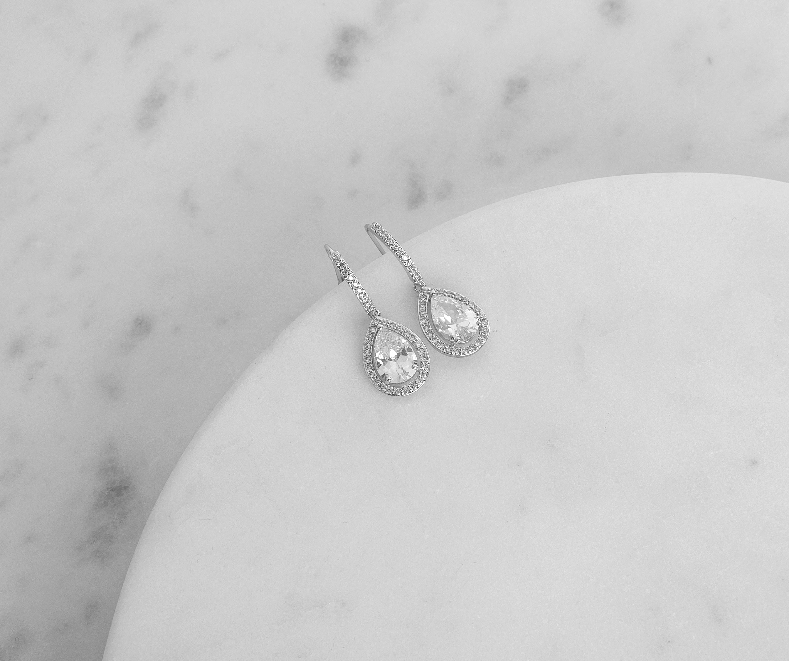 Cubic Zirconia Halo Teardrop Earrings