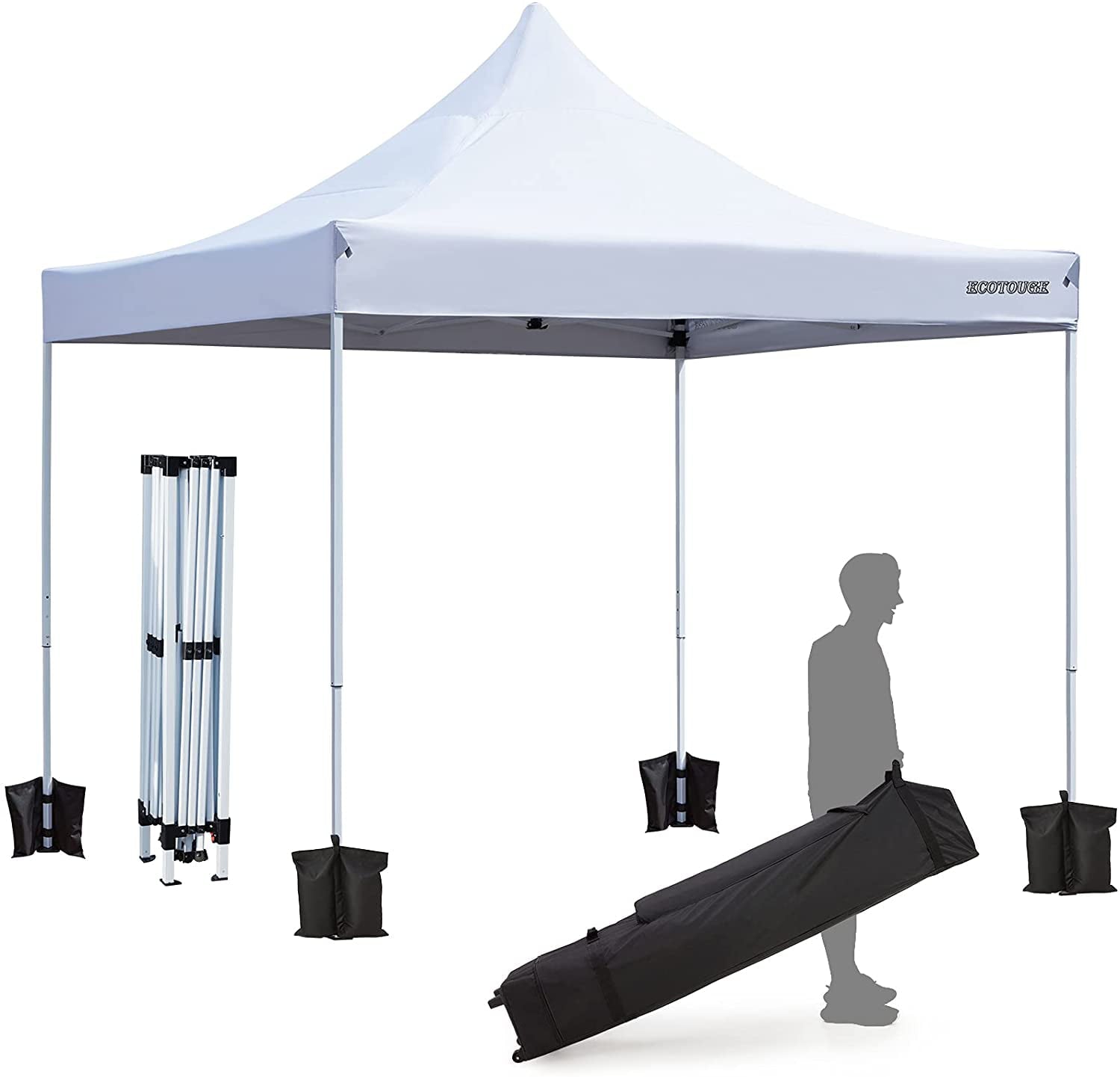 10' x 10' Pop up Canopy with Wheeled Roller Bag, Fold up Canopy Tent Instant Patio Canopy,Anti-UV Canopy Tent for Party（White)