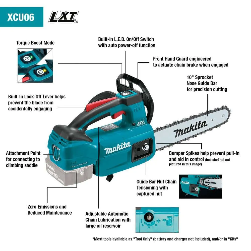 Makita LXT Lithium-Ion Brushless 10 in. 18-Volt Electric Battery Chainsaw Kit (4.0Ah) XCU06SM1