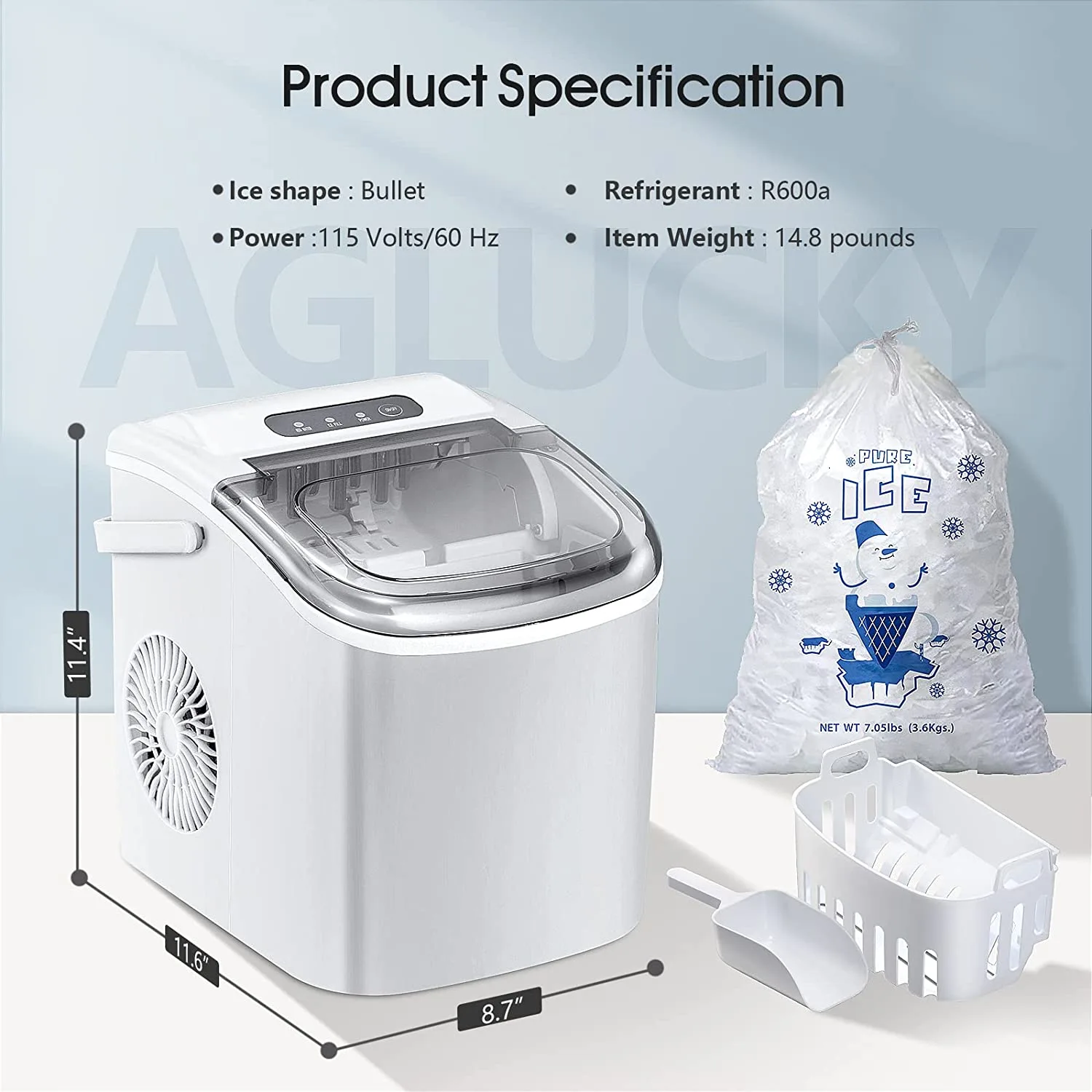 Ice Makers Countertop,Protable Ice Maker Machine with Handle,Self-Cleaning Ice Maker, 26Lbs/24H, 9 Ice Cubes Ready in 8 Mins, for Home/Office/Kitchen