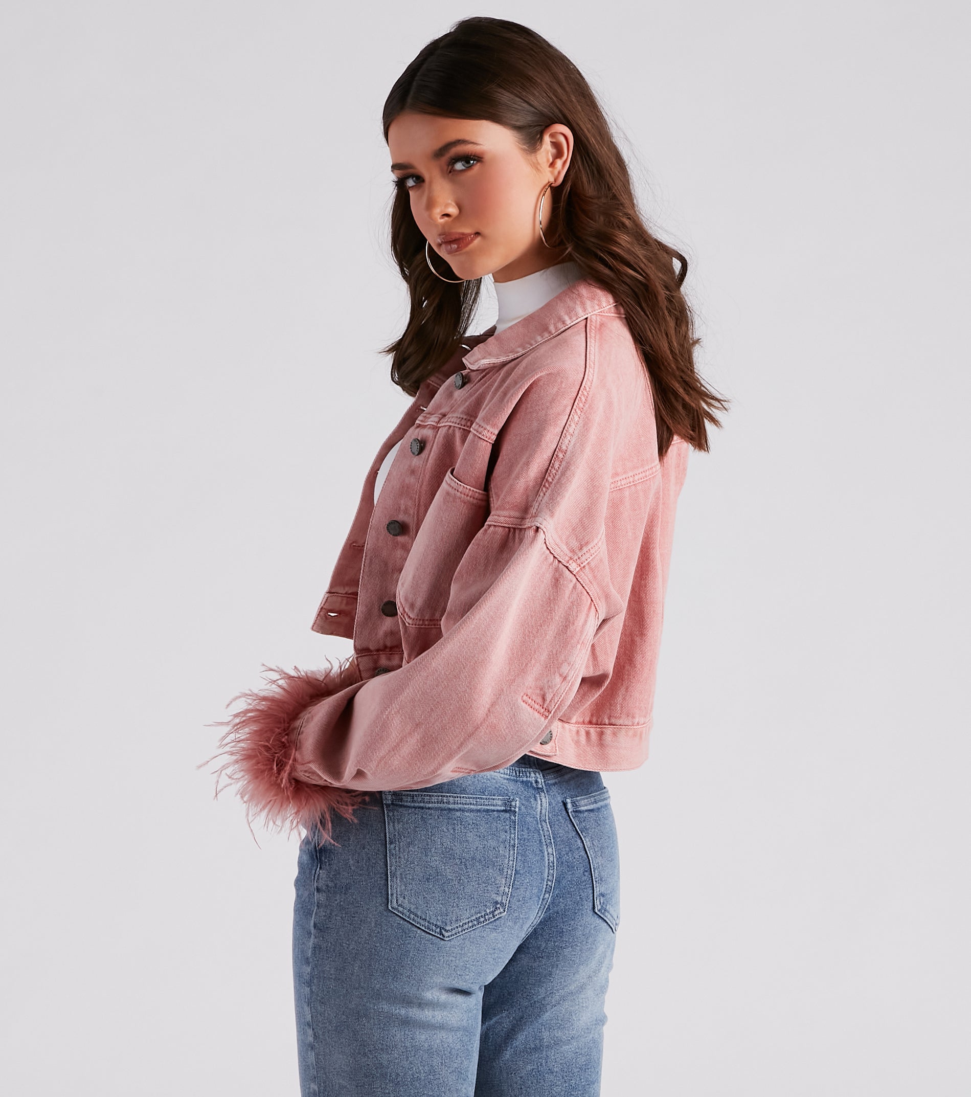 Luxe Touch Marabou Denim Crop Jacket