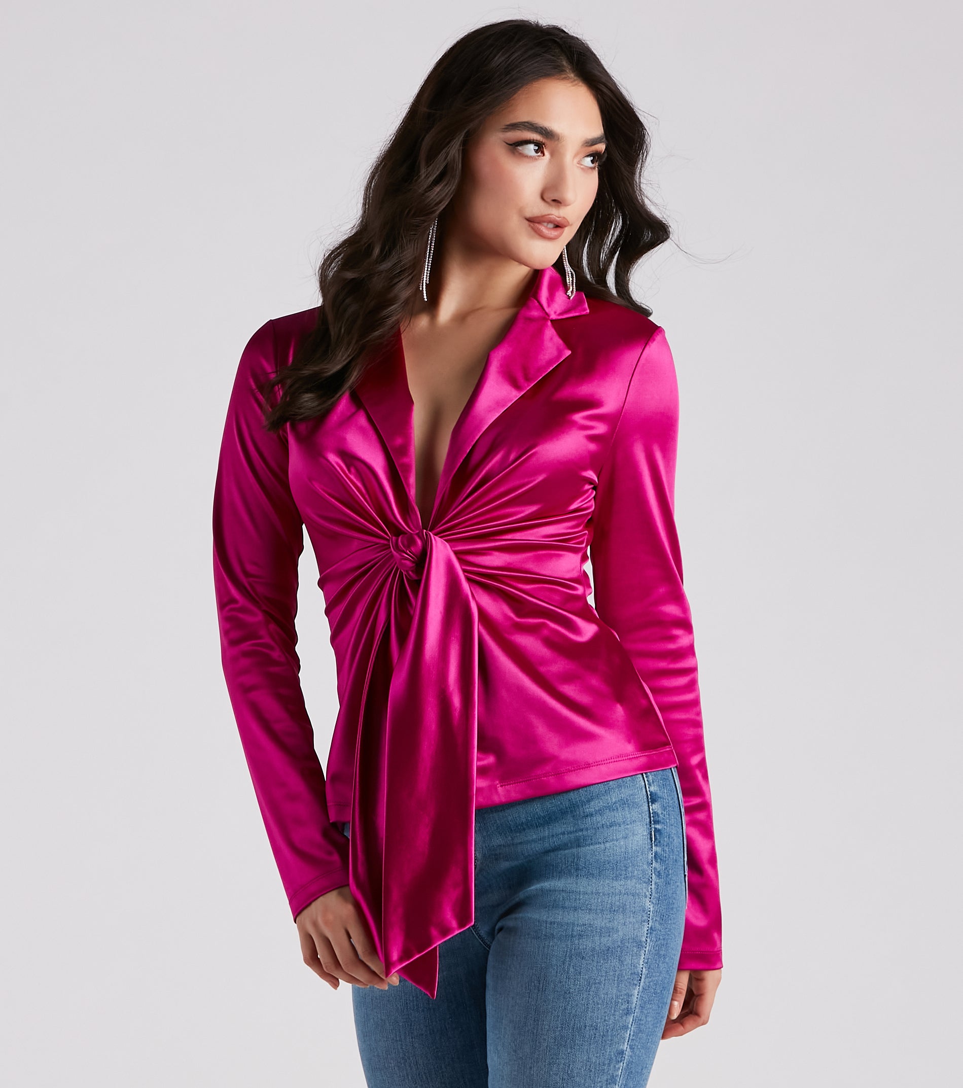 Biz Chic Satin Tie Front Blazer