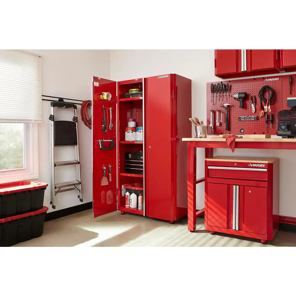 Husky G3602TR-US Ready-to-Assemble 24-Gauge Steel Freestanding Garage Cabinet in Red (36 in. W x 72 in. H x 18 in. D)