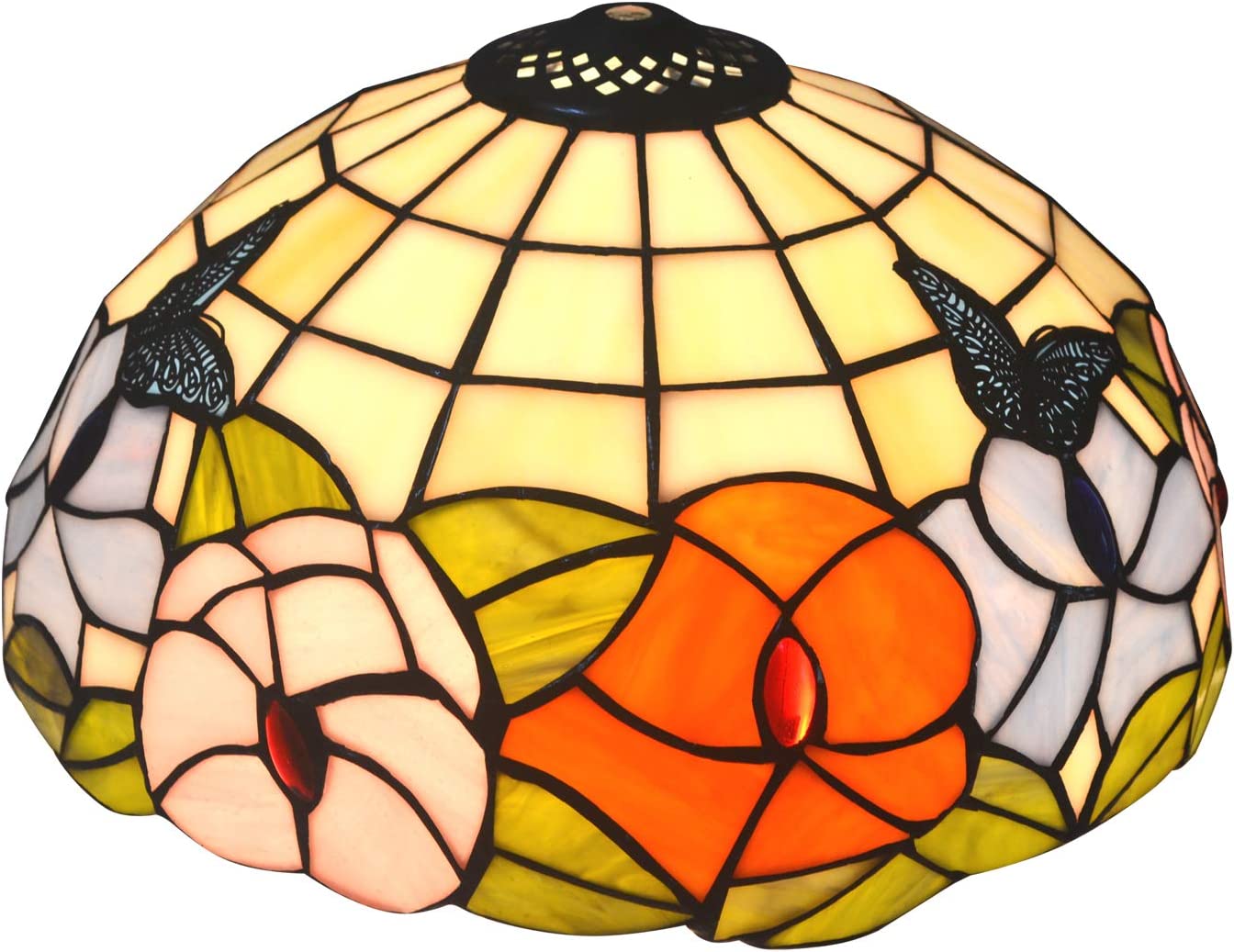 SHADY Premium  Style Butterfly and Flower Stained Glass Table  Lamp shade 11-7/8 Inch Width  Only Lampshade  Exclude Accessories  Pack of 1