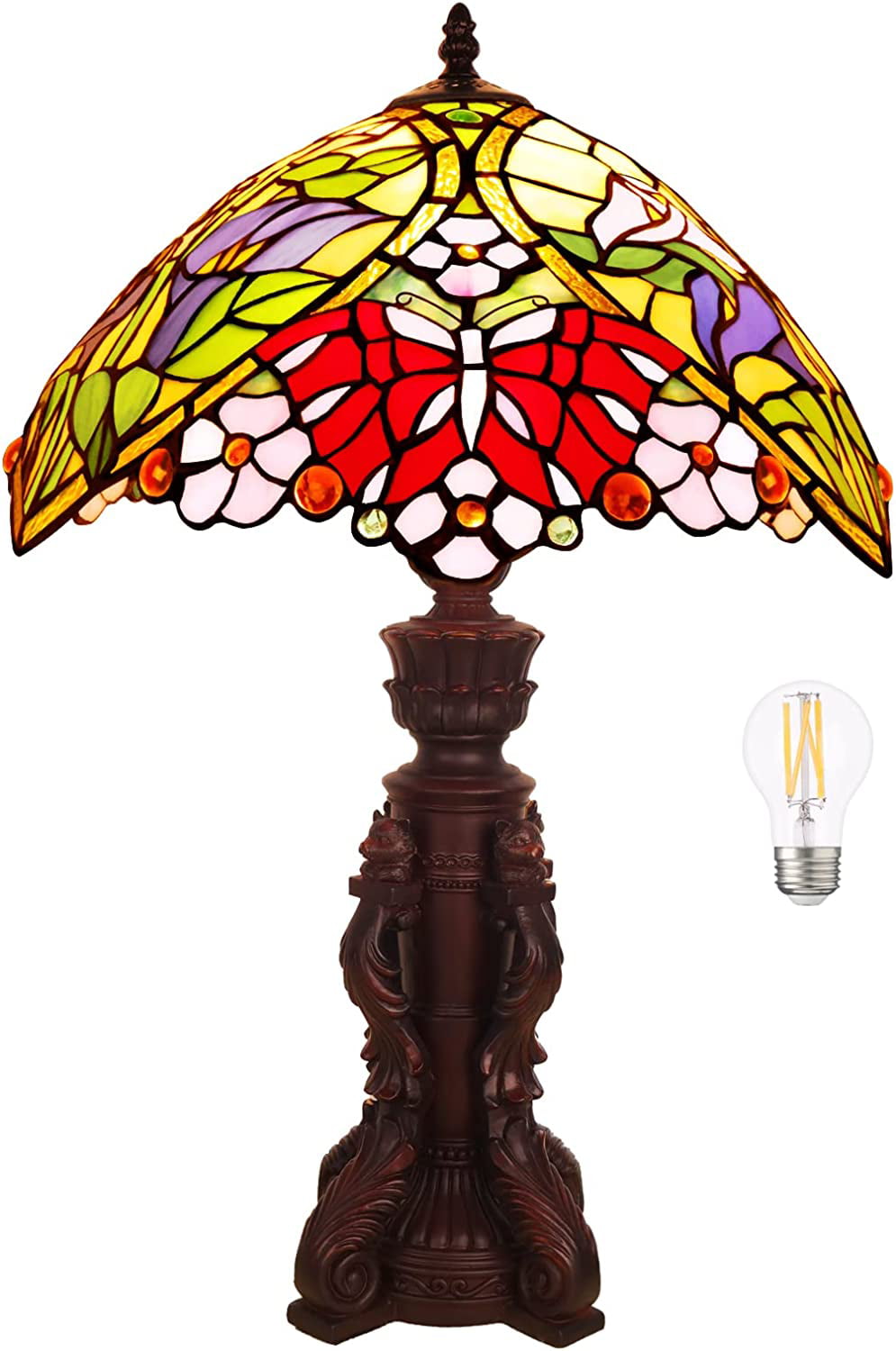 SHADY  Lamp Stained Glass Bedside Lamp for Bedroom 22\u2019\u2019 Tall Retro Desk Light Lamp LED Bulb(2700K  E26) Included Christmas