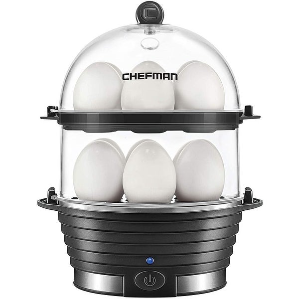 Chefman?Electric Double Decker Egg Cooker， Quickly Makes 12 Eggs， BPA-Free， Black - - 32690797