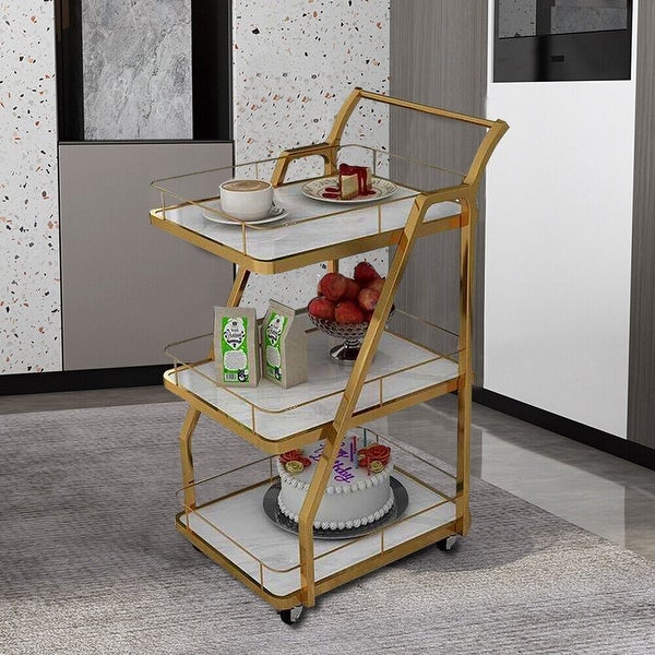 3-Tier Bar Cart Storage Serving Cart Rustic Mobile Serving Rolling Trolley - 13.7*17.3*33.4inch - - 37253957