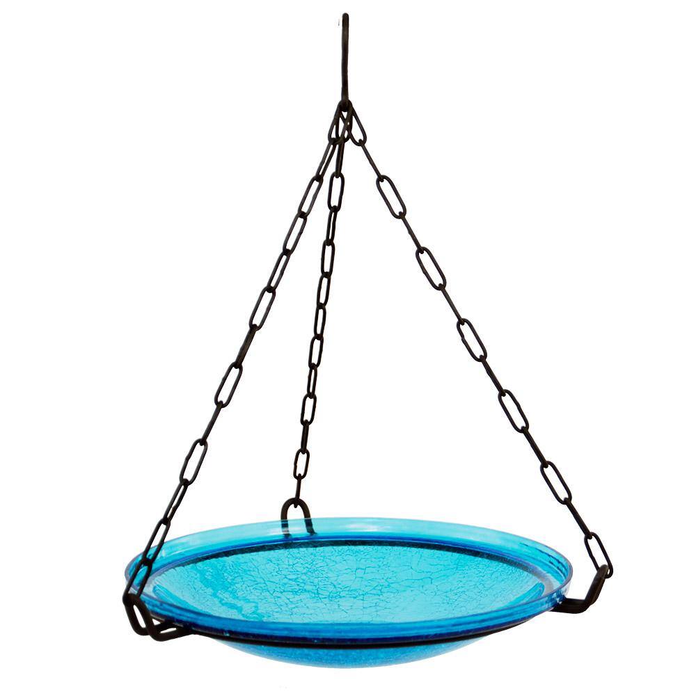 Achla Designs 14 in. Dia Teal Blue Reflective Crackle Glass Birdbath Bowl CGB-14T