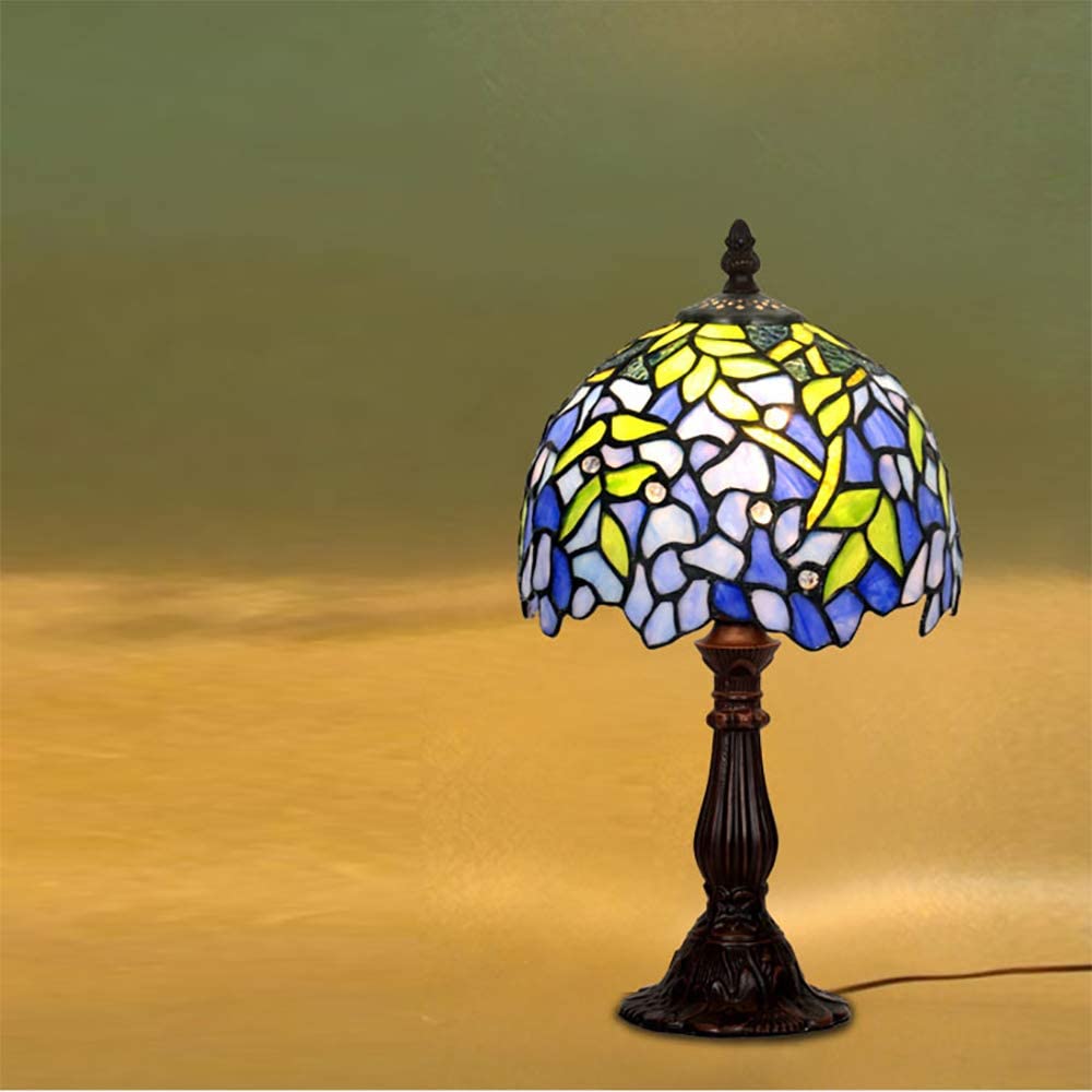 SHADY Mini  Style Stained Glass Table Lamp 8 Inch Rose Wisteria Shade Decoration Lamp for Living Room  Bedroom Bedside 110V-220V Zinc Alloy Base Wisteria