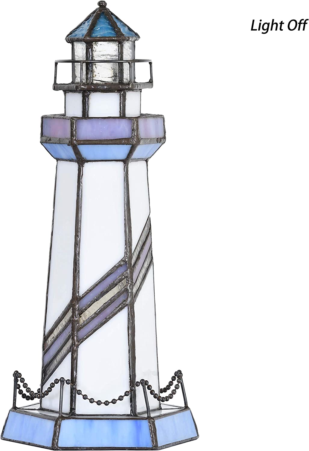 SHADY L10776 Lighthouse  Style Stained Glass Table Lamp  10.7 inches Tall