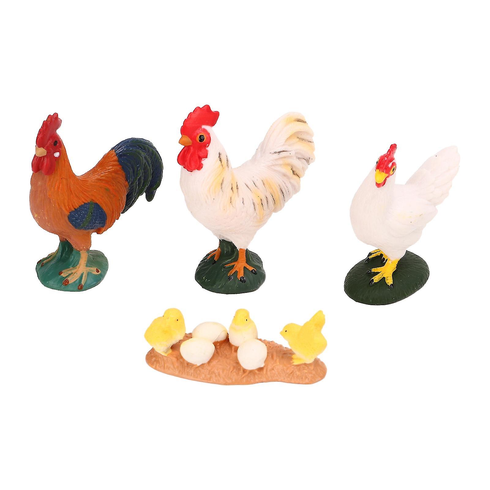 4Pcs Farm Chicken Animal Toys Statue Simulated Realistic Chick Rooster Hen Model Figurines