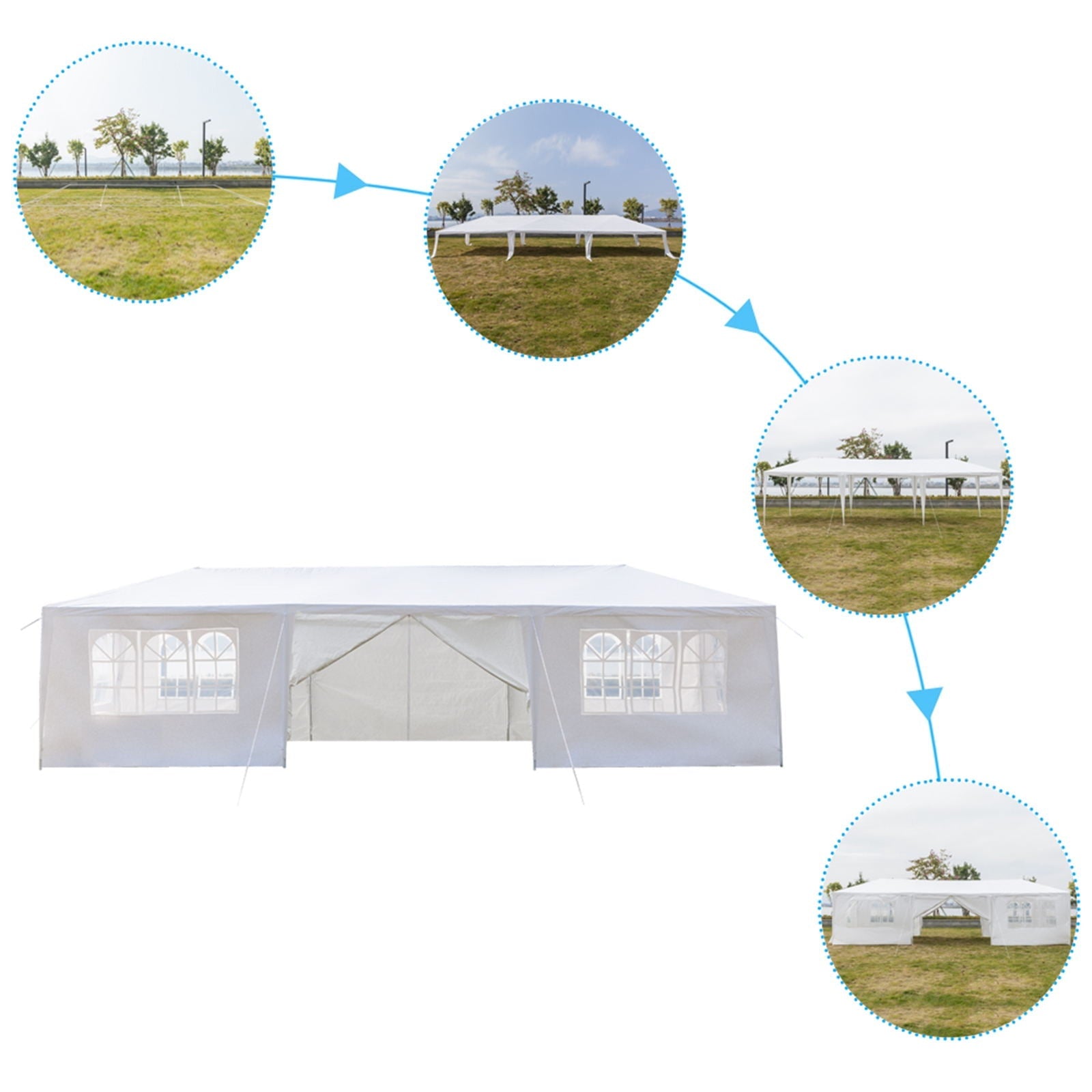 X XBEN 10' x 30'  Heavy Duty Canopy Tent Party Tent Outdoor Event Instant Tent Gazebo, Sturdy Steel Frame Shelter w/8 Removable Sidewalls and Carry Bag, White
