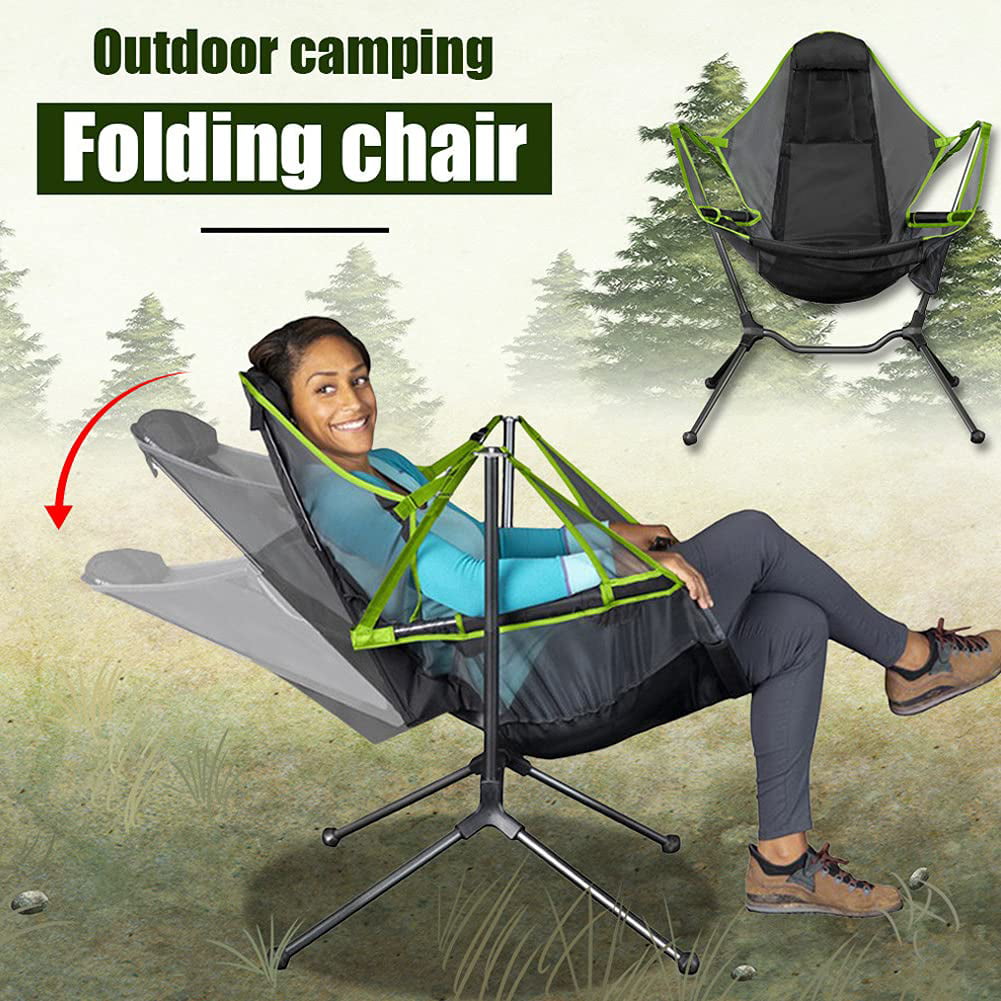 VEANERWOOD Hammock Camping Chair Folding Rocking Chair with Pocket Steel Heavy Duty Portable Camping Chair with High Back Outdoor Oversized Chair for Lawn,Backyard,Picnic,Capacity-330lbs