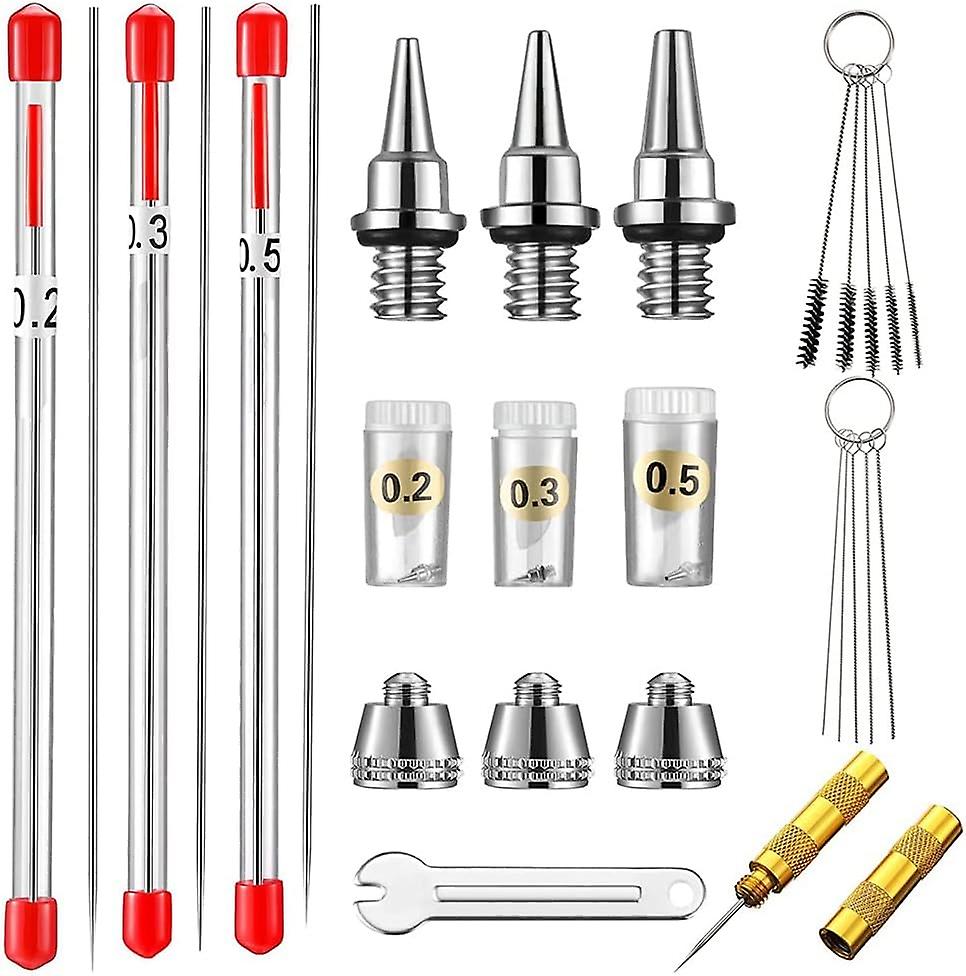 21 Pieces Series Airbrush Nozzle Cap Kit Airbrush Needle Spare Parts Airbrush Needle Parts Airbrush Cleaning Kit Spare Part