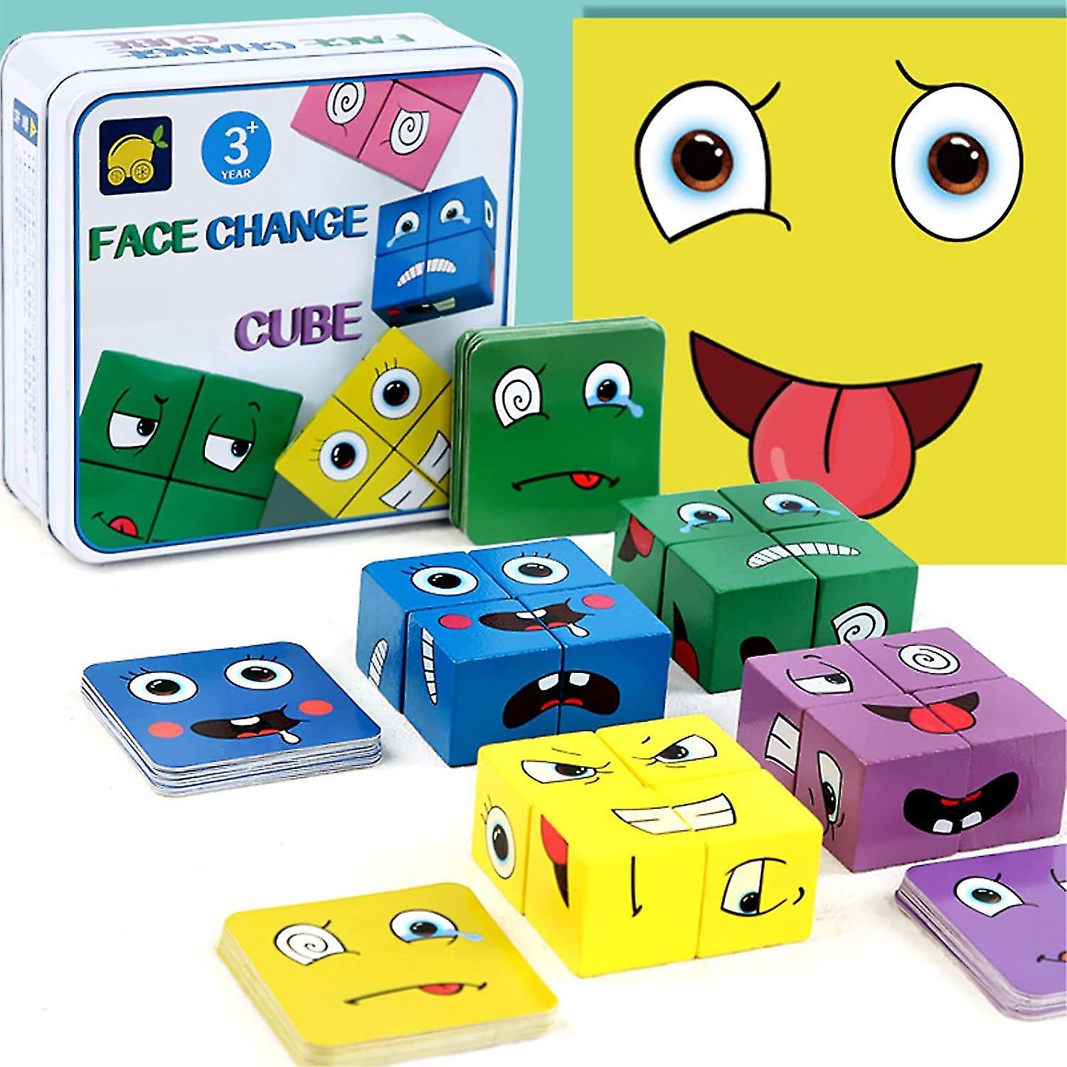 Born Pretty Veeki Face Change Cube Game Wooden Expressions Matching Block Puzzles Building Games Toys For Kids