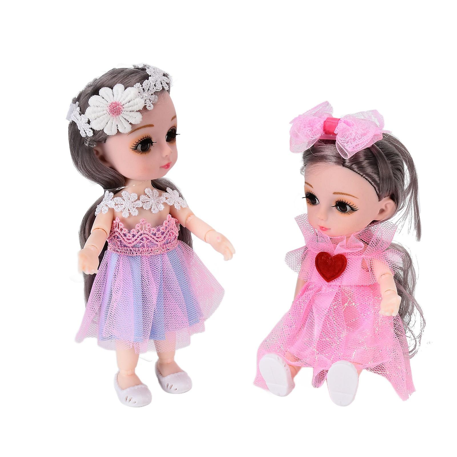 2pcs Girl Doll Toys Movable Joints Beautiful Diy Dress Up Dolls With Hairpin Shoes For Above 3 Years Old