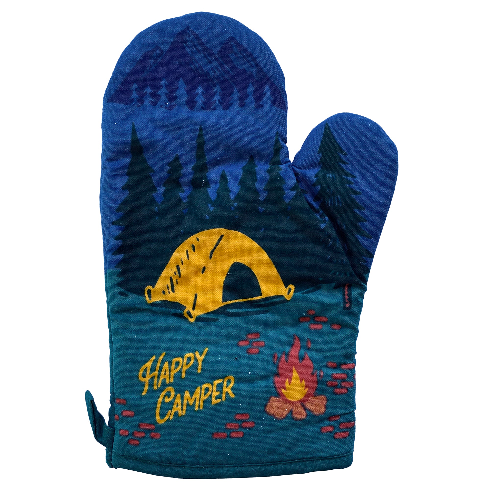 Happy Camper Oven Mitt Hiking Campfire Forest Nature Bonfire Kitchen Glove (Oven Mitts)